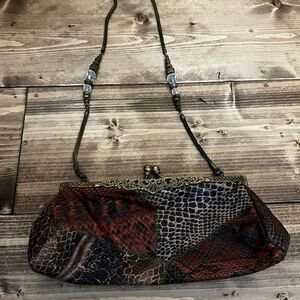 Handmade clutch from India snake print chain strap beaded boho